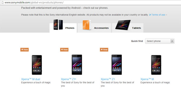 Sony Xperia Z1s na sony mobile web sajtu Sony Xperia Z1s na sony mobile web sajtu