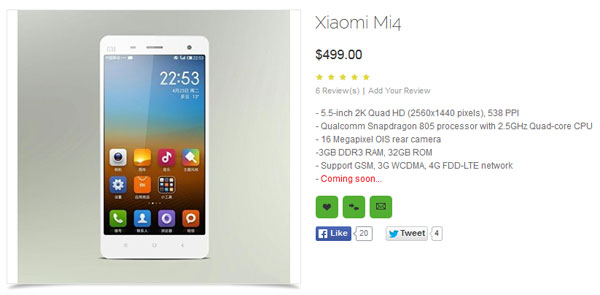 Xiaomi MI4 procurjele specifikacije