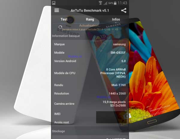 Galaxy S6 screenshot specifikacije
