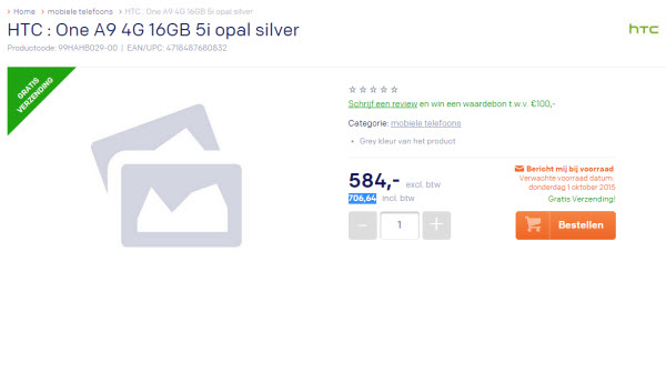 HTC One A9 u nizozemskom webshopu za 706 eura