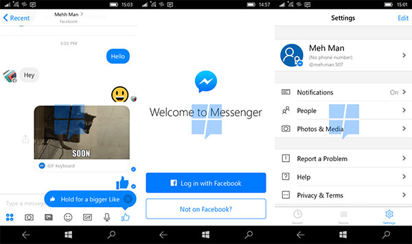 messenger windows 10 mobile