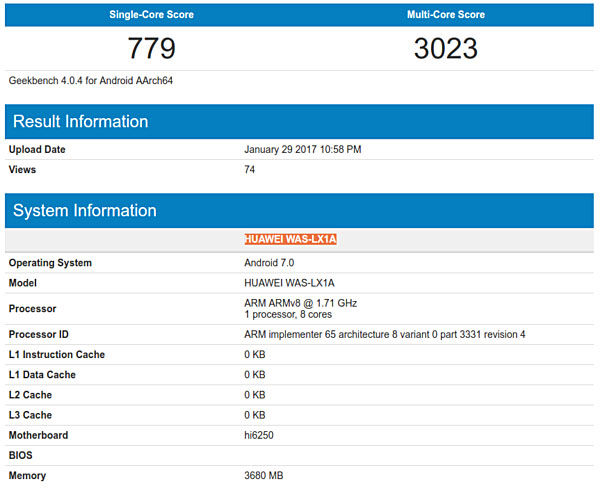 Huawei p10 Lite geeekbench