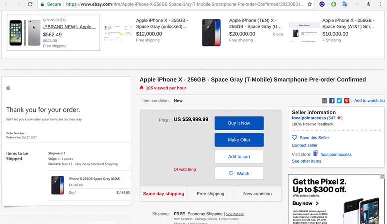 iPhone X na ebayu košta i do $60 000
