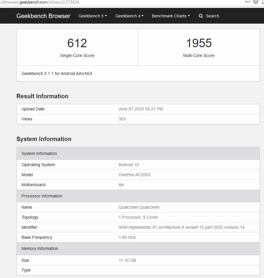 OnePlus Z Geekbench 12GB